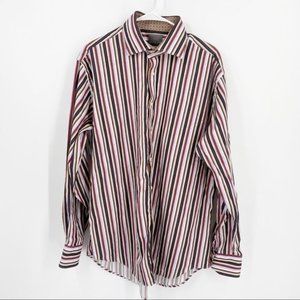 Thomas Dean Striped Button Down Dress Shirt Size XL